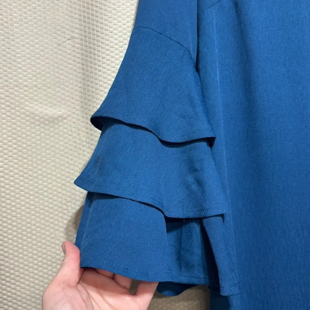 Miami Blue Lined Shift Dress Tiered Ruffle Sleeves Size M